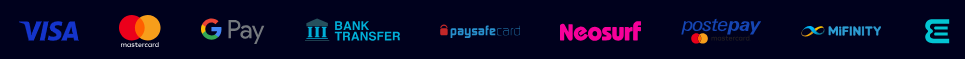 Visa, Mastercard, GPay, Paysafecard, Neosurf, Postepay, MiFinity